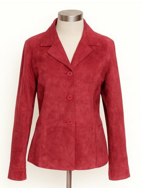 Vintage Jackets & Blazers - Vintage Red Suede Leather Blazer Jacket Women's Large 100% Genuine Shacket LARGE